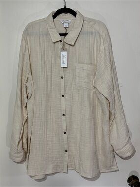 Natural reflections Cream Gauze Button-Down Shirt Size 1X